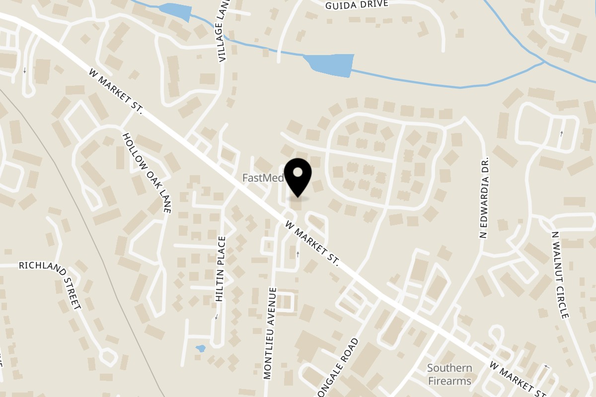 Map showing the location of Sarah's Kabob Shop on 5340 W Market St in Greensboro